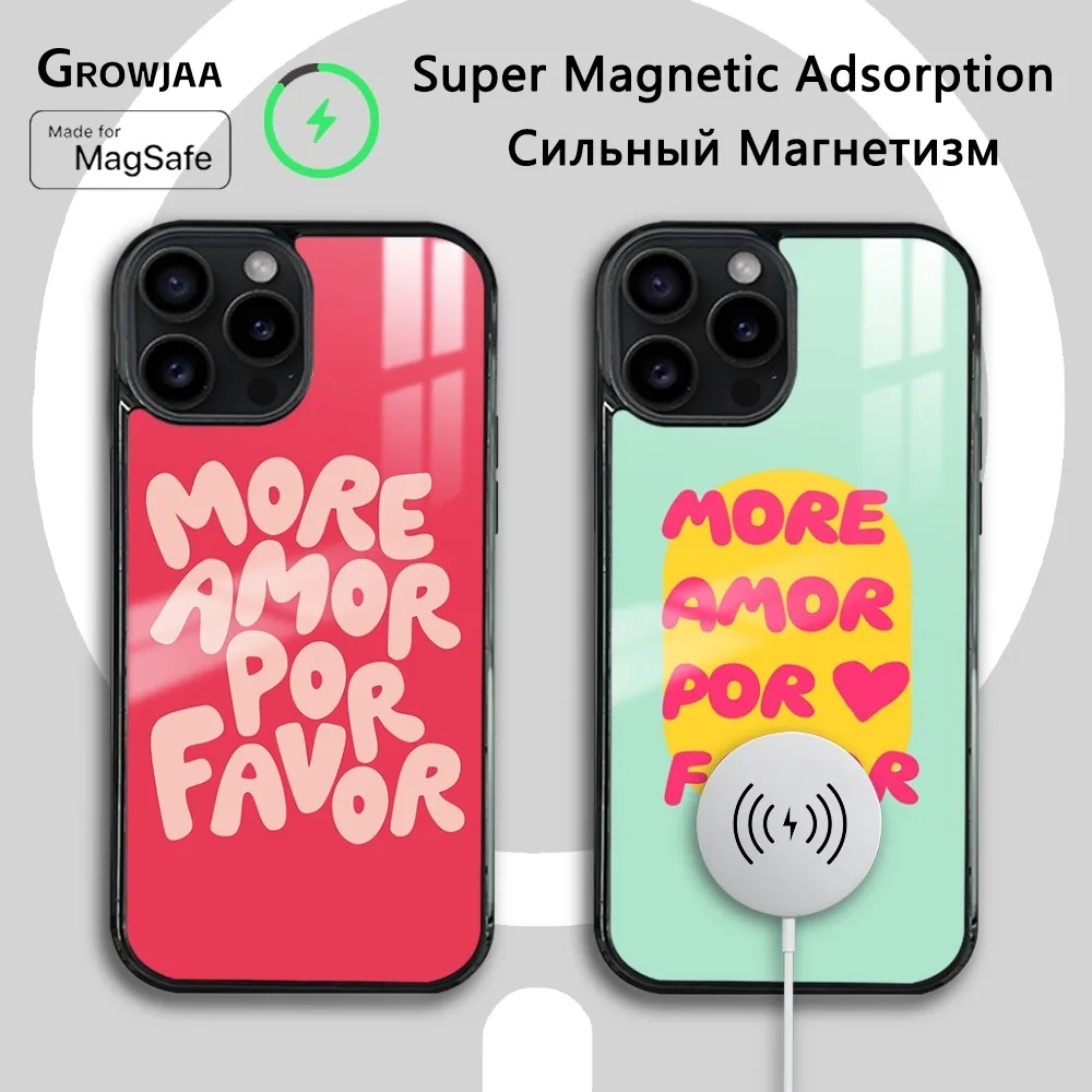 

More Amor Por Favor Design Phone Case For iPhone 16 15 14 13 12 11 Pro Max Plus Mini New Magsafe Mirror Wireless Magnetic Cover