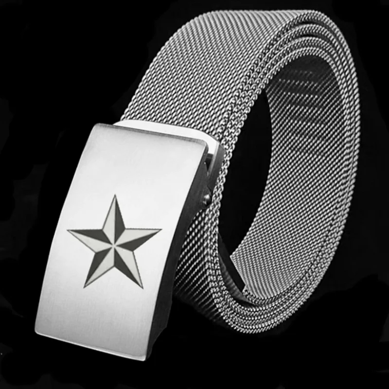 95-140Cm Heren Rvs Riem, Mesh Riem, geweven Modieuze Outdoor Metalen Zelfverdediging Riem, Mannen Oversized Broek Riem