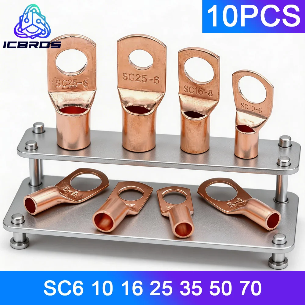 5/10/20pcs SC6-6 SC10-6 SC16-6 SC25-6 SC35-6 SC50 SC70 Copper Lugs Ring Crimp Terminals Battery Wire Welding Cable Connectors