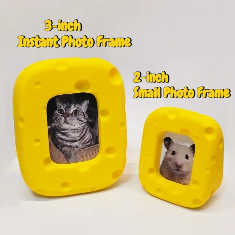 Mini Cheese‑Shaped Photo Frame, Keepsake Picture Holder for 3‑inch Instant‑Print Film & Small 2‑inch ID, Pet & Portrait Photos