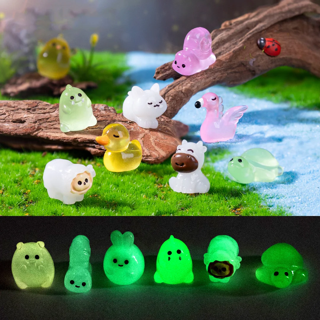

10Pcs Glow Flamingo Butterfly Dinosaur Capybara Duck Cow Rabbit Sheep Pig Figurine Miniature Fairy Garden Decoration Accessories