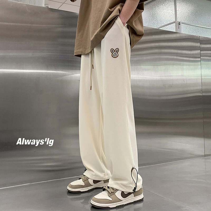

Oversize Ice Silk Casual Pants for Men Spring Summer Autumn Loose Straight Leg Drapey Trousers Trendy Large Size Faion Brand
