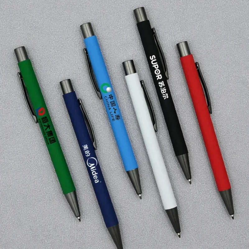 100PCS Colorful Printted Press Ballpoint Pens Free Custom Logo Matte Body Signature Pen for Business Advertising Gift