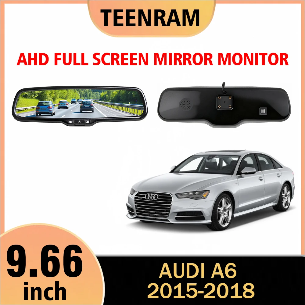 For Audi A6 2015-2018 9.66Inch Car Digital Rear View Mirror Monitor Full Screen AHD 1080P,Automatic Screen Brightness Adjustment
