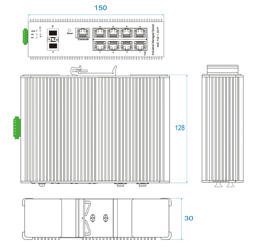 OEM ODM DC L2 Gigabit interruptor PoE Industrial gestionado, 8 puertos con 2 puertos de fibra SFP Uplink