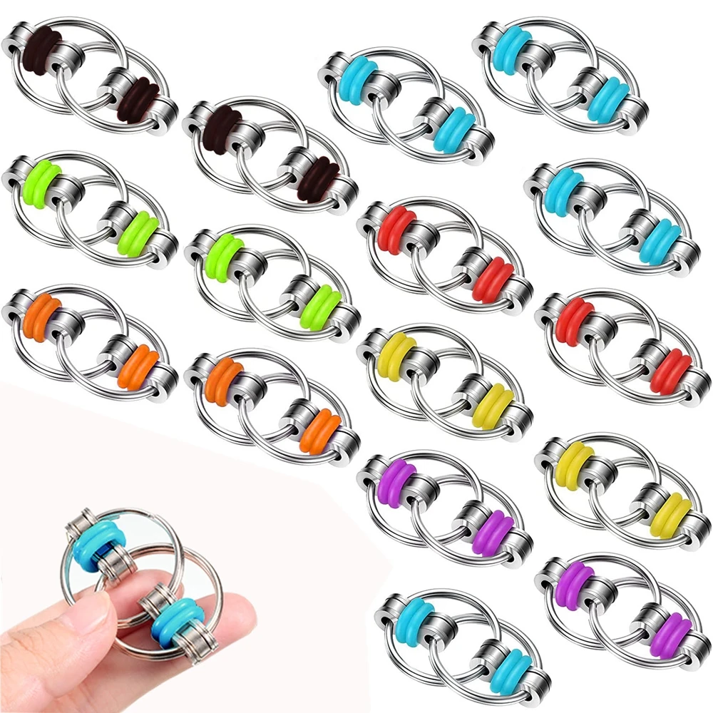 15 Stuks Fietsketting Fidget Speelgoed Flippy Vinger Roller Kettingen Sensorische Speelgoed Handheld Ring Voor Volwassenen Jongens Meisjes Angst Stress Verlichting