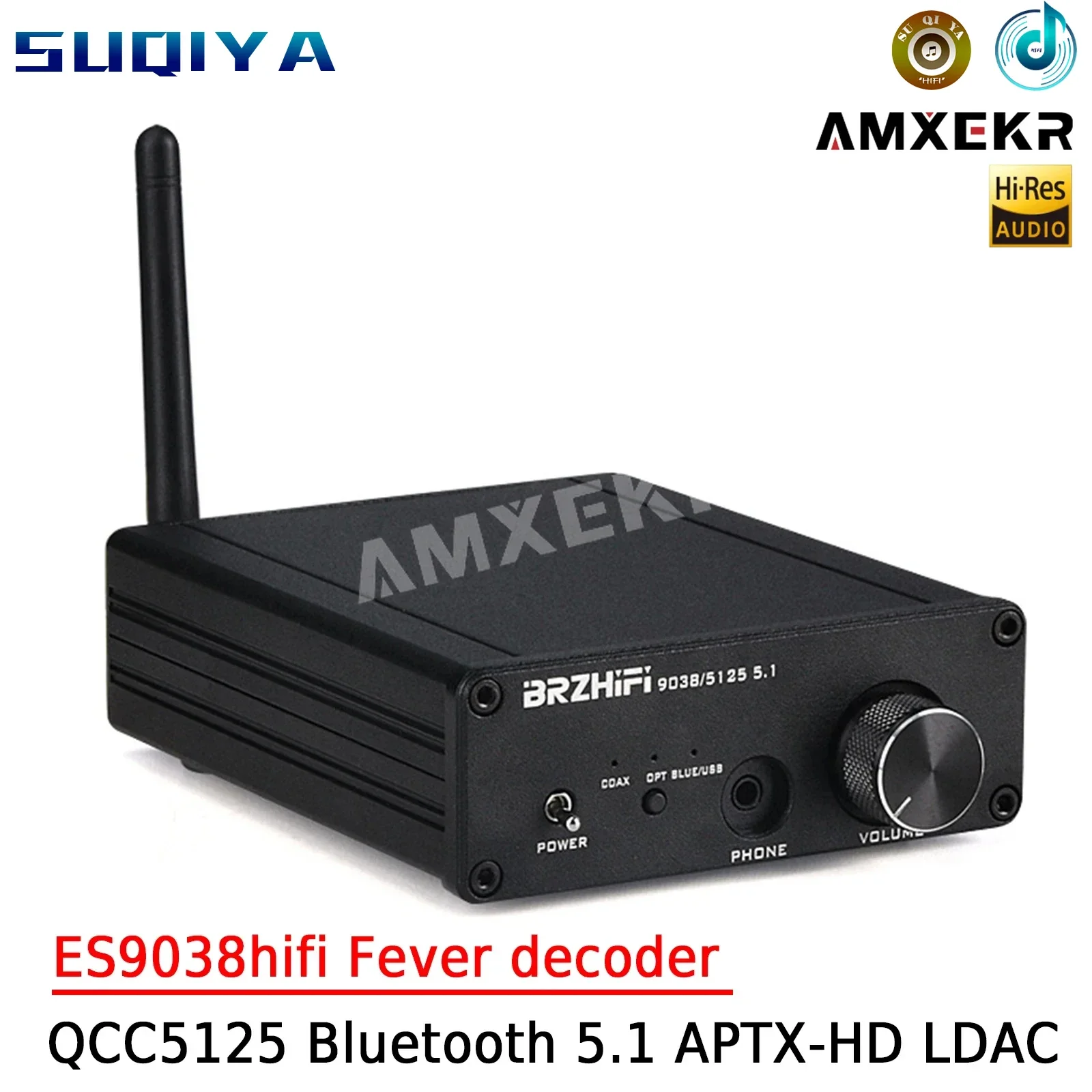 

AMXEKR QCC5125 Bluetooth 5.1 Receiver ES9038 Decodes APTX-HD LDAC Decoder Hifi Fever Small Home Decoder