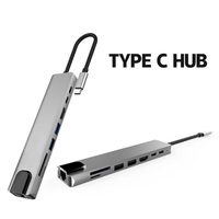 USB C Docking Station 8 In 1  USB C HUB Adapter Type C to RJ45 HDMI 4K 30Hz USB 3.0 HUB USB C Splitter for PC Laptop Macbook Pro