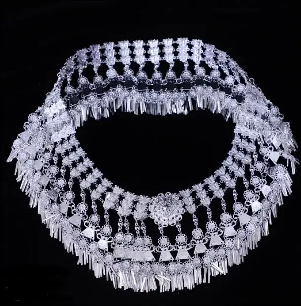 Chinese Hmong Waist Chain Miao Dance Blet Women Ethnic Chinese Metal Waistband Sliver