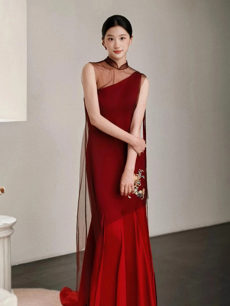 

New Chinese Sle Morning Robe Women's Red High-End Engagement Dinner Dr Elegance Bride Wedding Reception Return Gift Skirt