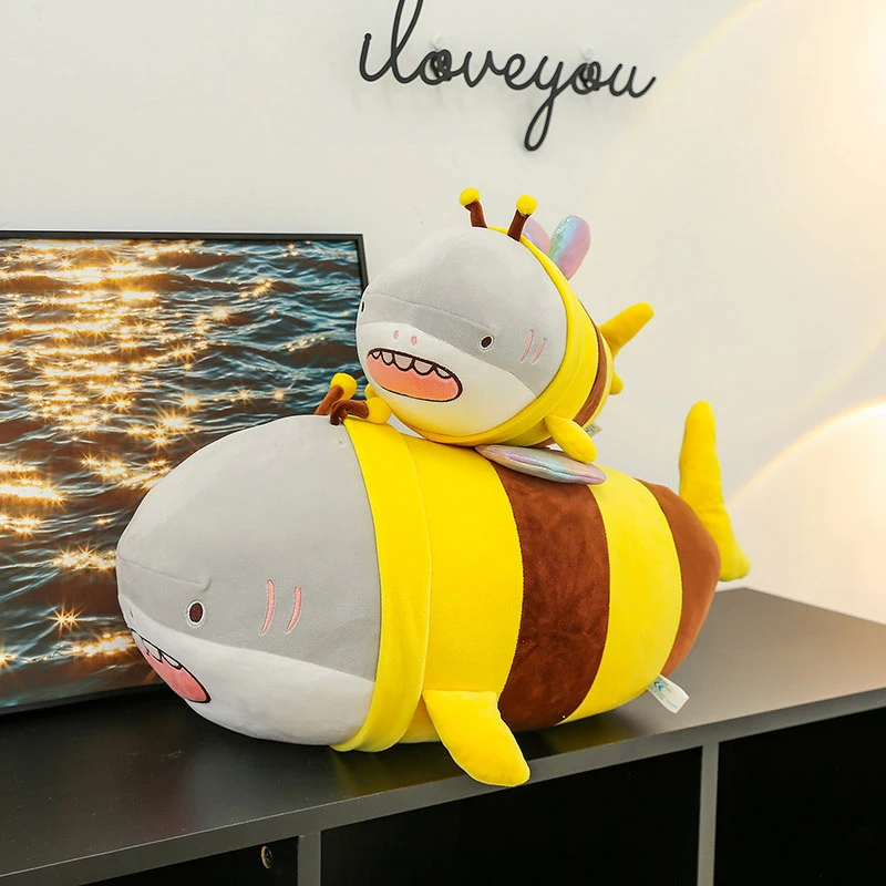 Super Cute Stuffed Soft Shark Doll Funny Shark & Bee Plush Toy Throw Pillow Interesting Cushion Birthday Xmas Gift for Friends