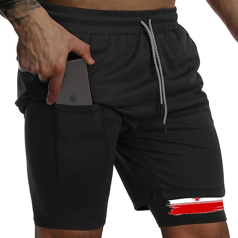 Flag Graphic 2 in 1 Workout Running Shorts for Men Gym Athletic Quick Dry Shorts with Phone Pocket Towel Loop Patriotic Shorts