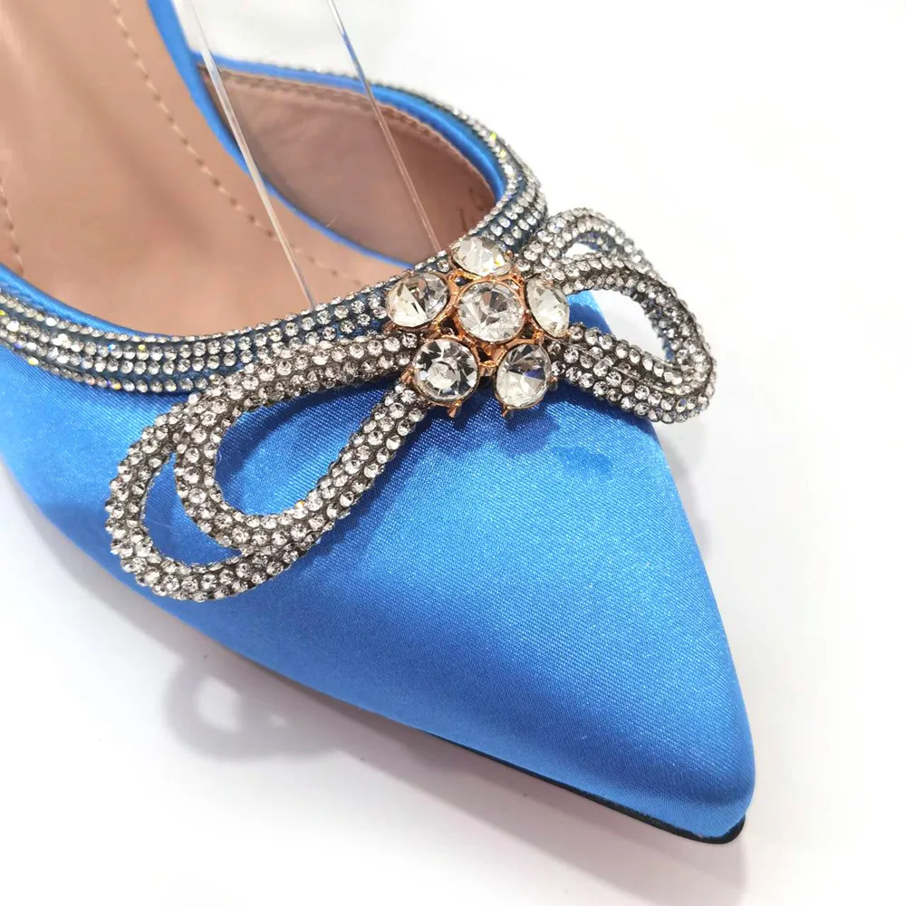 Venus Chan 2023 Ladies Summer Special Design Sky Blue Color African Women Shoes and Bag Set Pointed Toe Pumps for Wedding Party