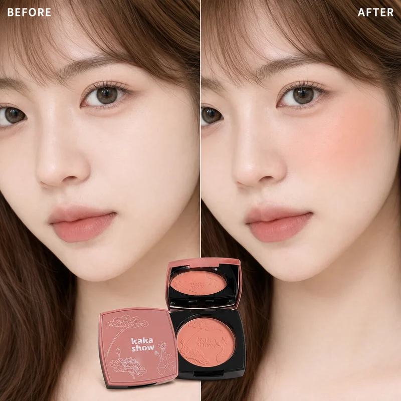 KAKASHOW Silky Matte Blush Powder Natural Flush Buildable Blendable Long Lasting Face Cheek Makeup Soft Focus Compact Blush