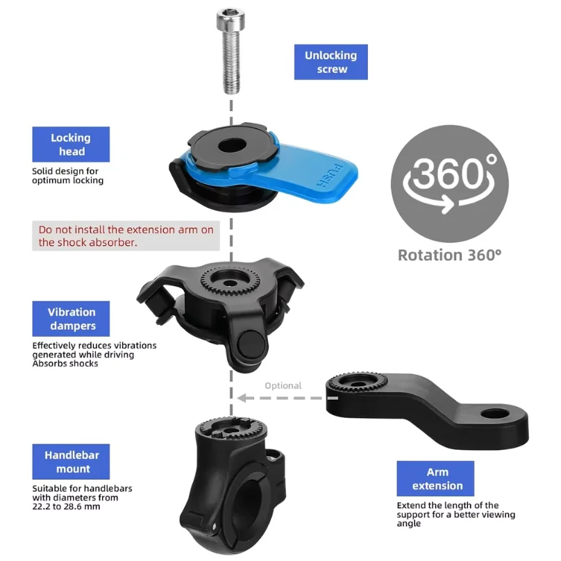 Motorcycle Phone Holder, Bicycle Navigation Holder 360° Rotating Riding Holder Universal Phone Holder Detachable and Adjustable. - view 4