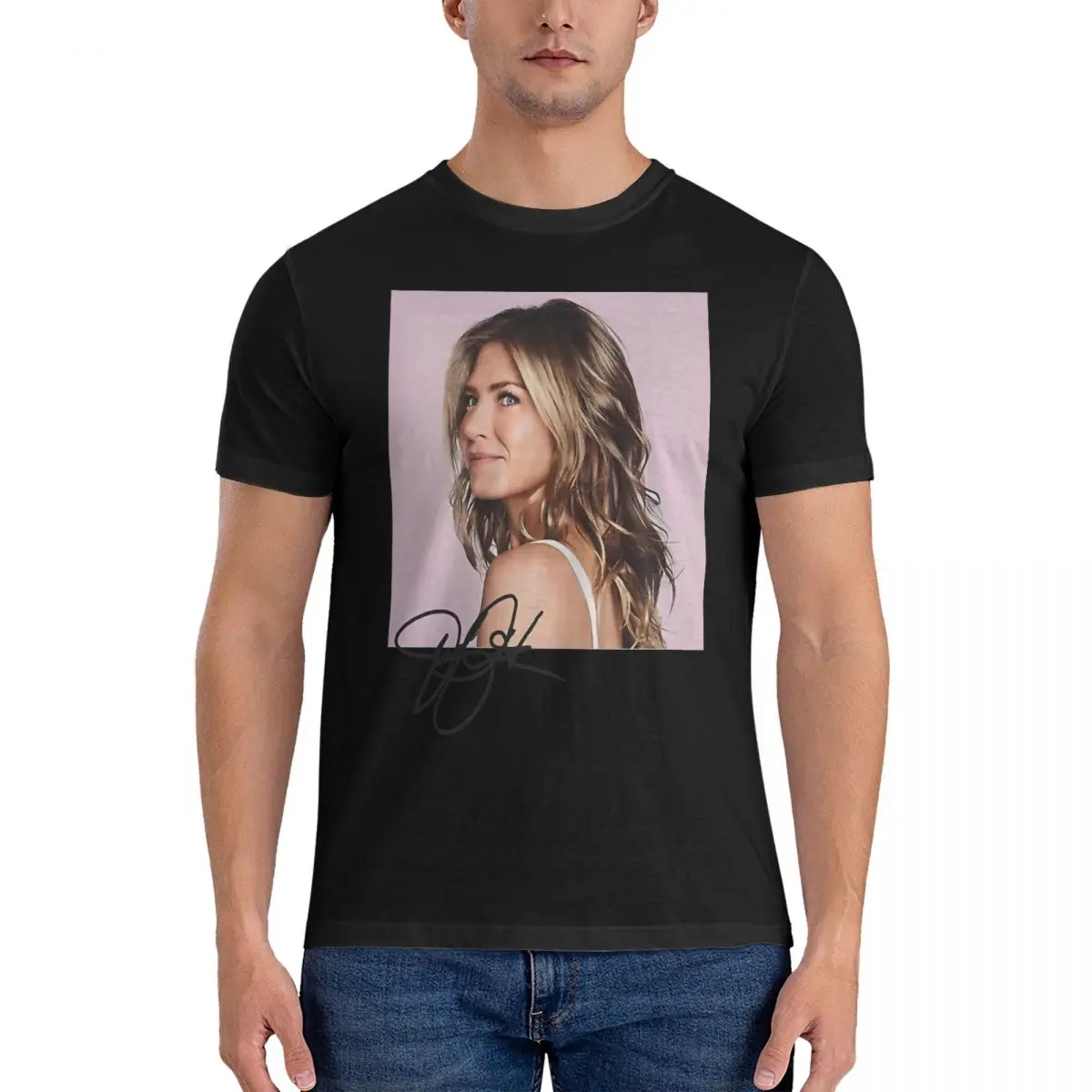 Funny Performer T-Shirts Men Round Neck Cotton T Shirts Jennifer Aniston Short Sleeve Tee Shirt Party Clothing