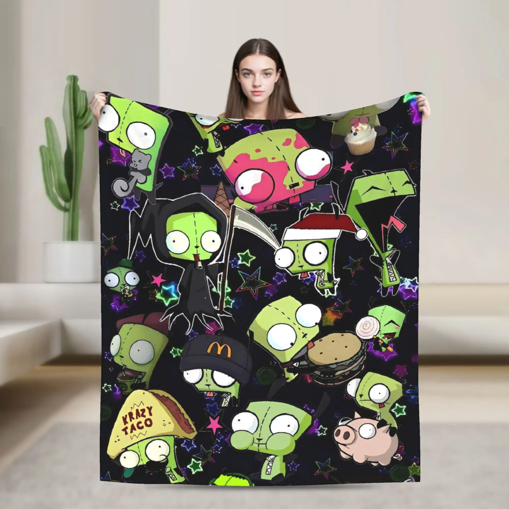 Invaders Zims Gir Loves Blanket  Airplane Travel Flannel Throw Blanket For Home Decor Warm Soft Design Quality Bedspread Gift