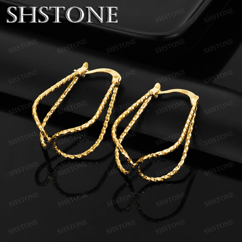 

Hot New 18K Gold Dual-Line Hoop Earrings For Women Men Fashion Party Charm Wedding Jewelry Nice Fine Birthday Gifts Accessories