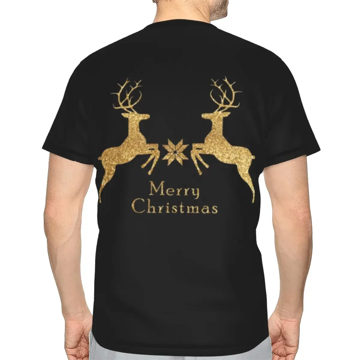 Christmas Gold Deer polyester T-Shirt Men'sFashion T Shirts Men Round Neck Short Sleeve