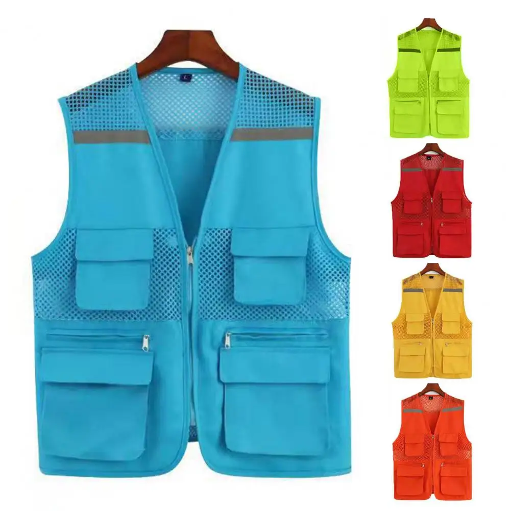 Reflective Safety Waistcoat Breathable Mesh Summer Men Hiking Fishing Vest Camp Director Waistcoat Running Safety Vest