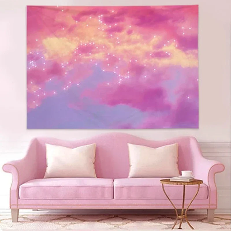 Cloud Flower Pink Background Tapestry for Girls Gifts Room Bedside Layout Decor Wall Home Psychedelic Living Room Aestheticism