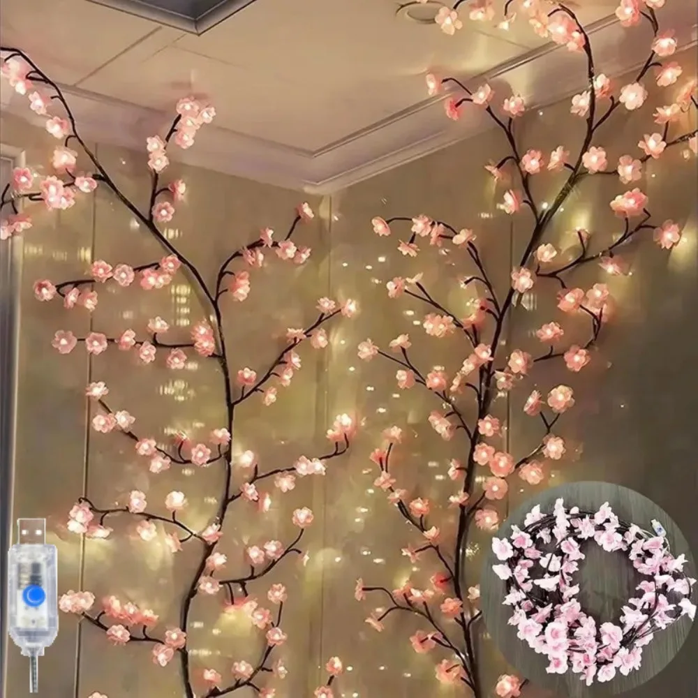 USB 8 Modes led String Lights with Cherry Blossom 36/48/72 leds Artificial Flower Vines Fairy Lights DC 5V Holiday Lighting