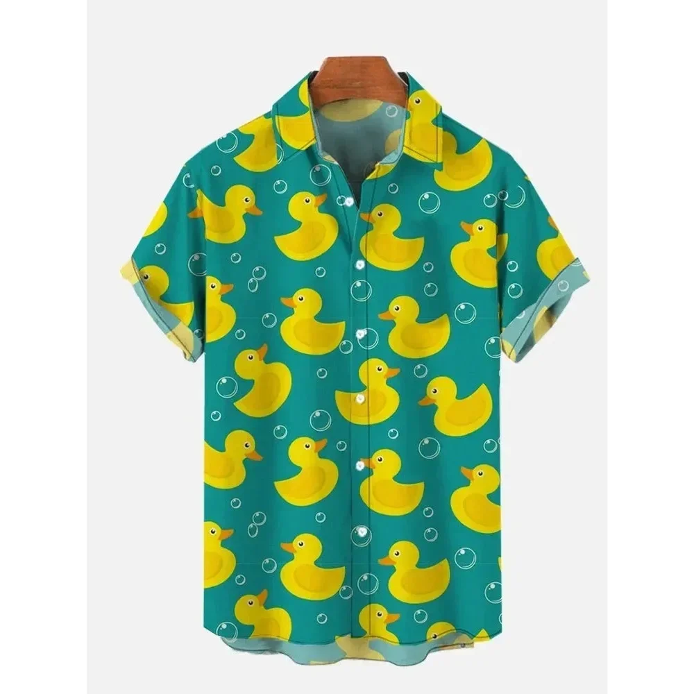 Cute Duck 3D Printed Hawaiian Shirt Men's and Women's Fashion Letter Beach Shirt Animal Shirt Men's Clothing