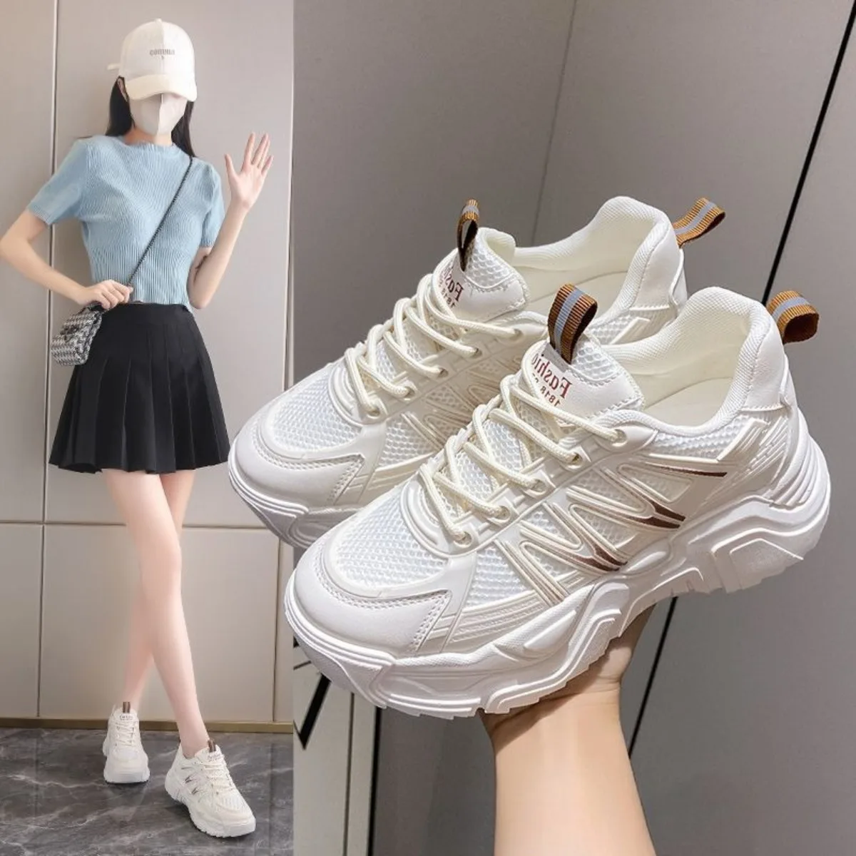 

Women's Aesthetic Dad Sneakers - Breathable Athletic Shoes High-Quality Non-Slip Sole Casual Sports Footwear for Daily & Outdoor