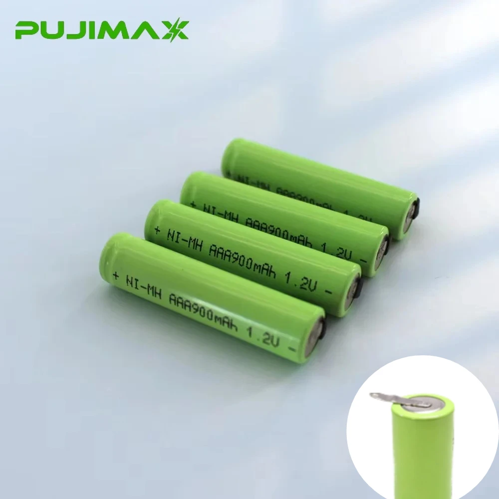 PUJIMAX 1.2V AAA Rechargeable Battery 900mah Ni-MH Nimh Cell Green Shell with Welding Tabs for Philips Electric Shaver Razor