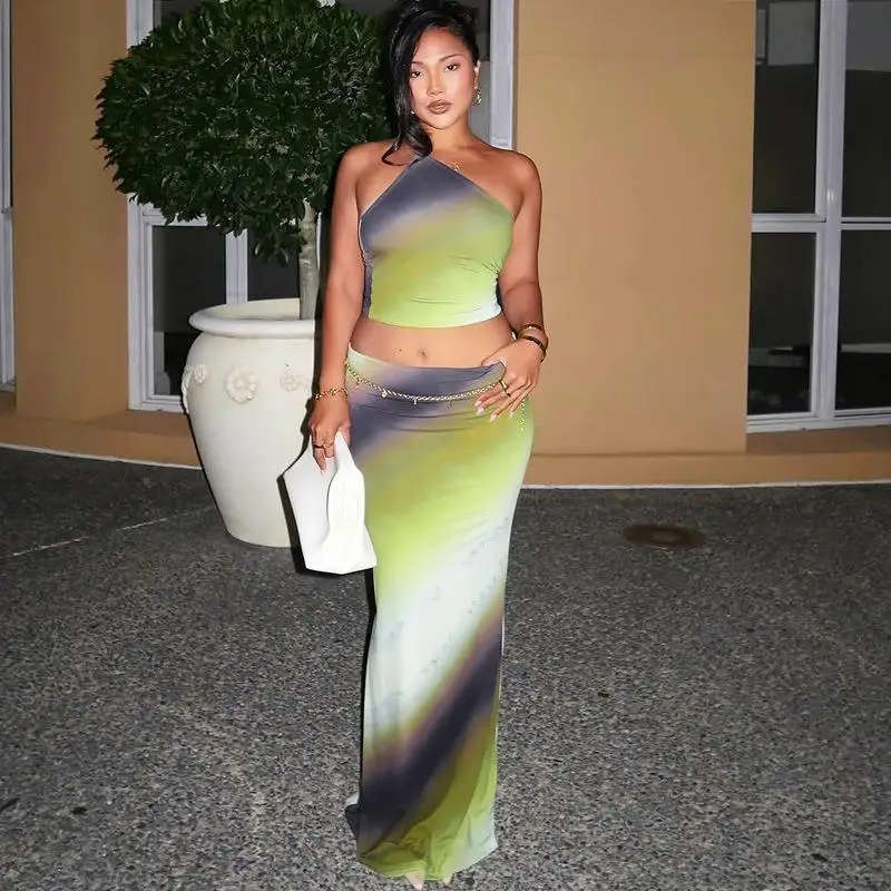 

Женский комплект из топа на одно плечо и майки-жилетки в европейском стиле, модный, на все сезоны