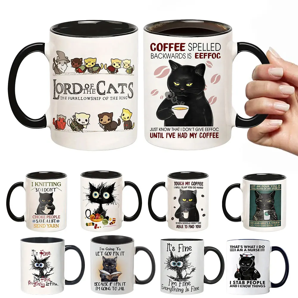 11oz Cat Afternoon Tea Mug Multifunctional Ceramic Coffee Mug Porcelain Coffee Cup Cappuccino Cup Drinking Cup for Home Office