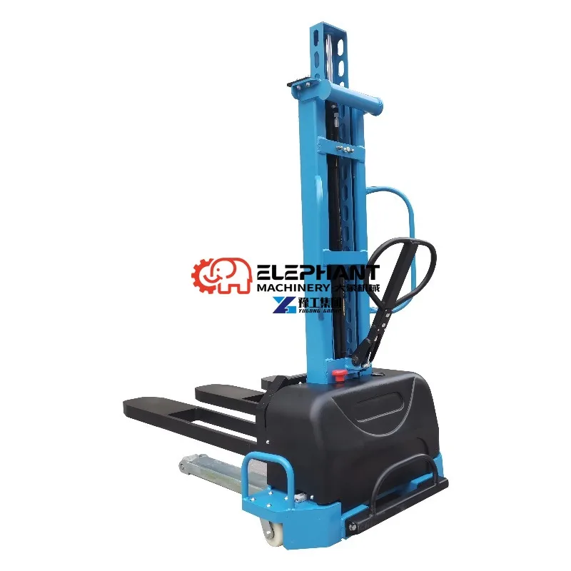 1ton Capacity 800-1300mm Lift Height DC Motor Portable Semi Electric Self-loading Pallet Stacker Forklift Truck