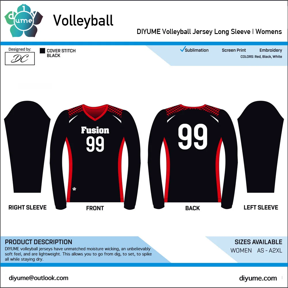 Custom Men Women Youth Volleyball Long Sleeve V-neck T-shirt Training Competition Team Uniform Printable Number Name Jersey