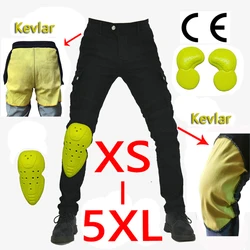 Kevlar motocicleta calças para homens, proteção moto, jeans motocross, respirável moto jeans, 4 estações, XS, 5XL