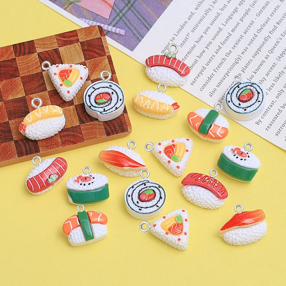 10 Uds. Mini colgante de resina de bola de arroz de sushi simulado, accesorios de joyería hechos a mano diy, fabricación para pendientes, decoración de funda de teléfono