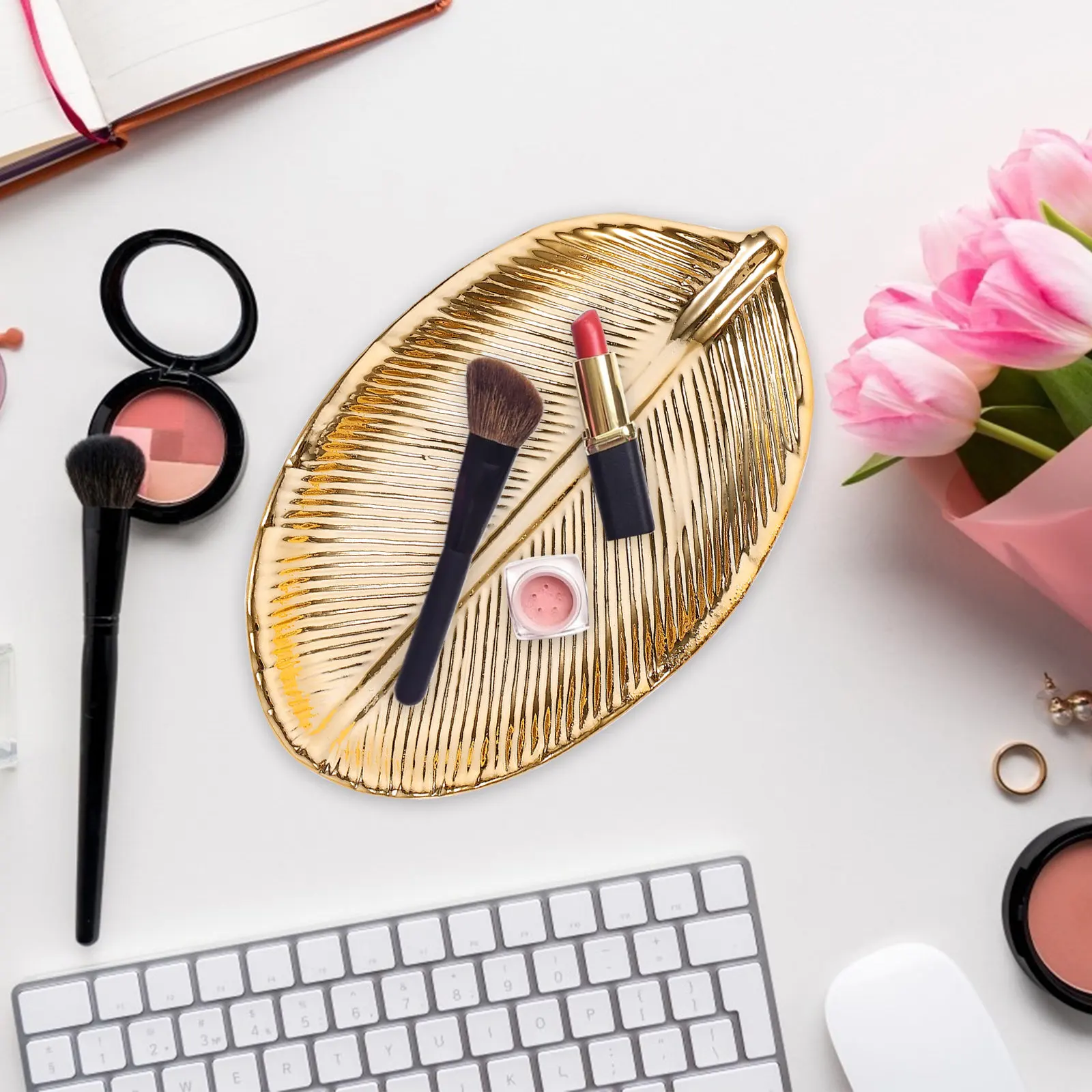 

Leaf-Shaped Ceramic Jewelry Dish Holder for Rings Necklaces Bracelets Earrings Display Storage Home Decor Gift for Women Mothers