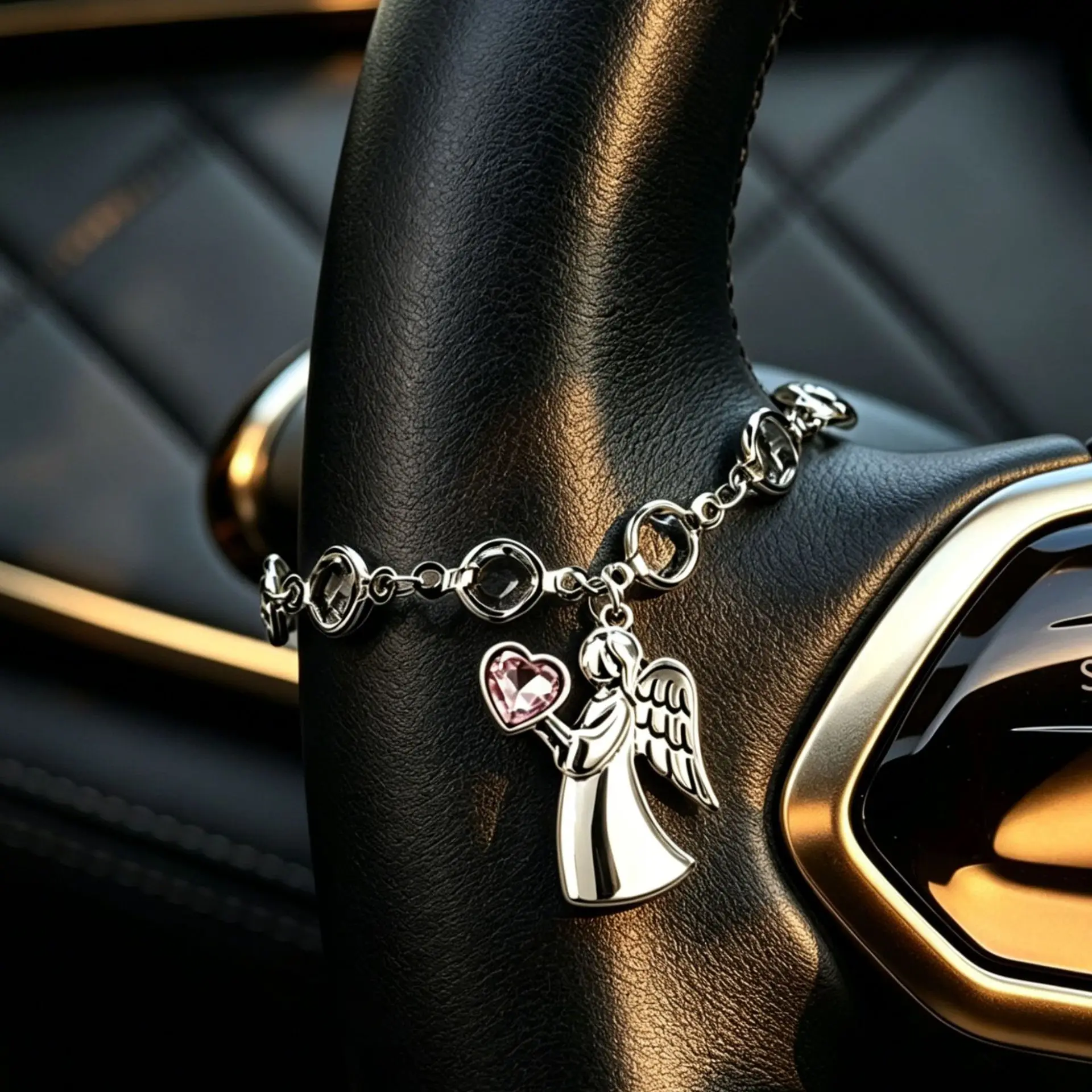 Love Zirconia Spirit Guardian Angel Steering Wheel Chain Ladies Bag Charm Car Interior Decoration
