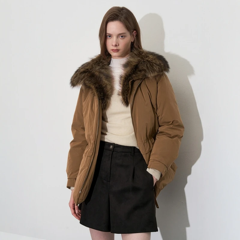 

Ele Korean Sle Detachable Goose down Jaet Thiened Windproof Slimming Waist Design Long Sve Zipper Closure Coat