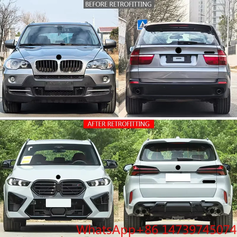 2007-2010 X5 E70 Facelift Kit Upgrade To F95 LCI X5M Style Front Rear Bumper With Fog Light Cut-Out PartsOld To New Facelift Bod