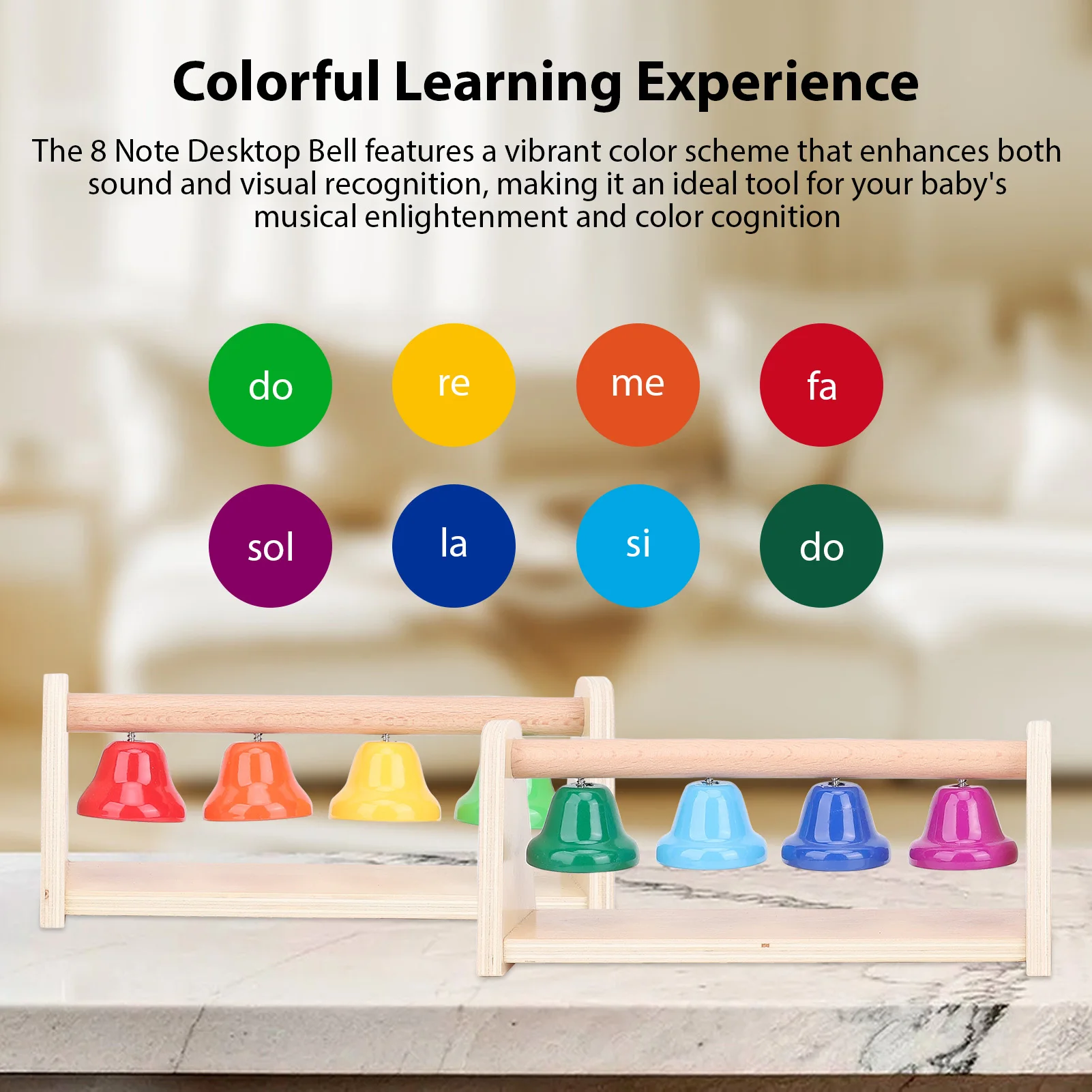 8 ملاحظات إكسيليفون موسيقية قاعدة خشبية أجراس يدوية ملونة مع 2 مطارق لتنوير الموسيقى للأطفال والتنسيق