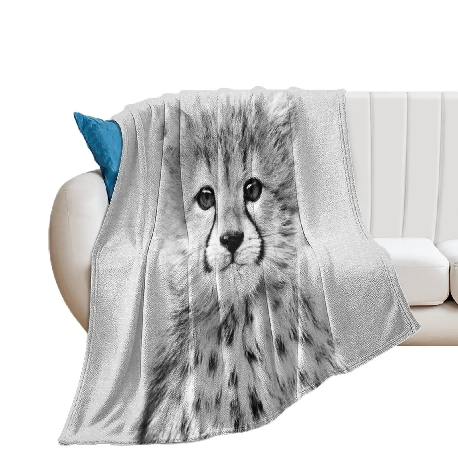 

Baby Cheetah - Black & White Throw Blanket blankets ands Thins Bed linens for sofa Blankets