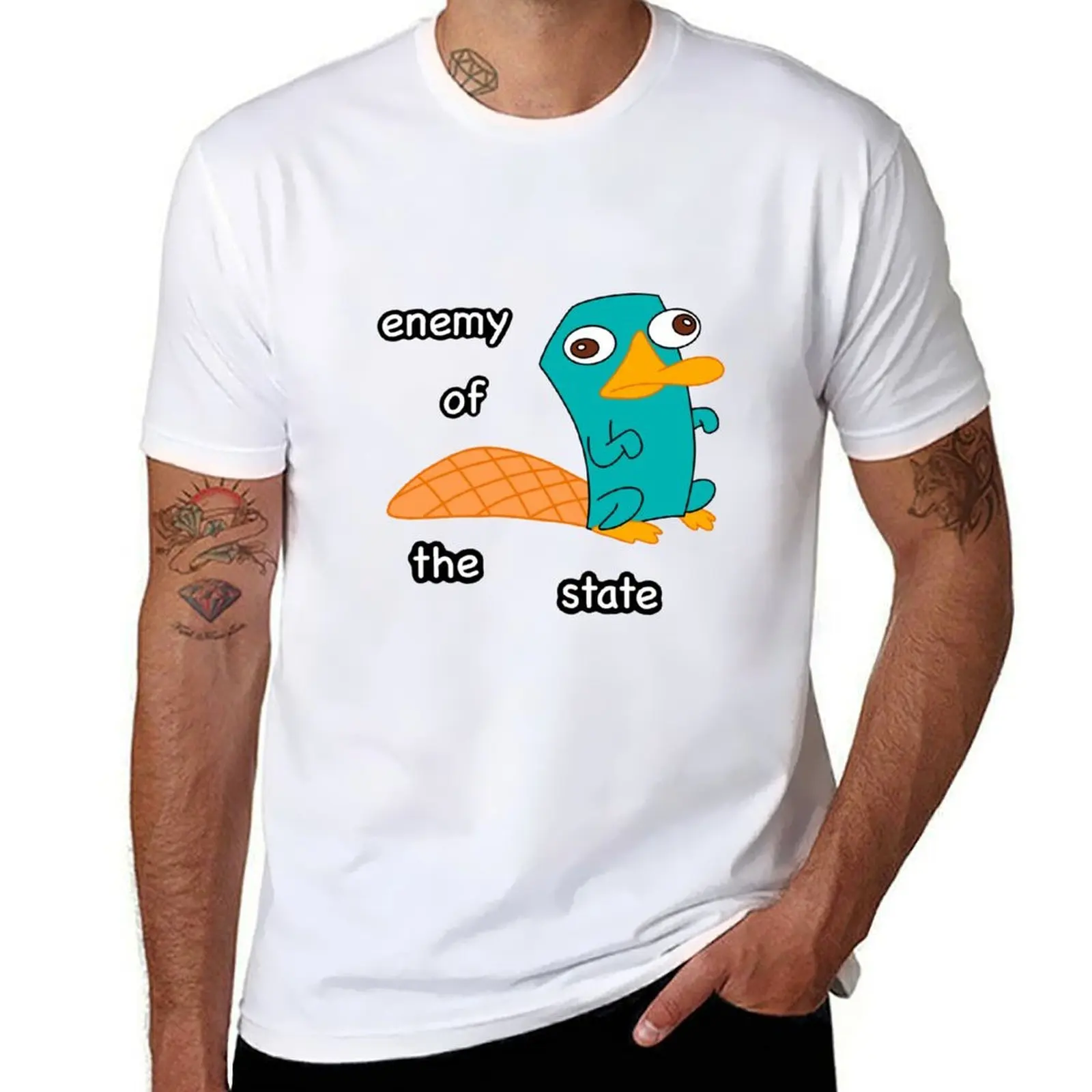 

Perry the Platypus Enemy of the State - white text T-Shirt t shirts with prints man t shirt luxury man t shirts cotton T-Shirt