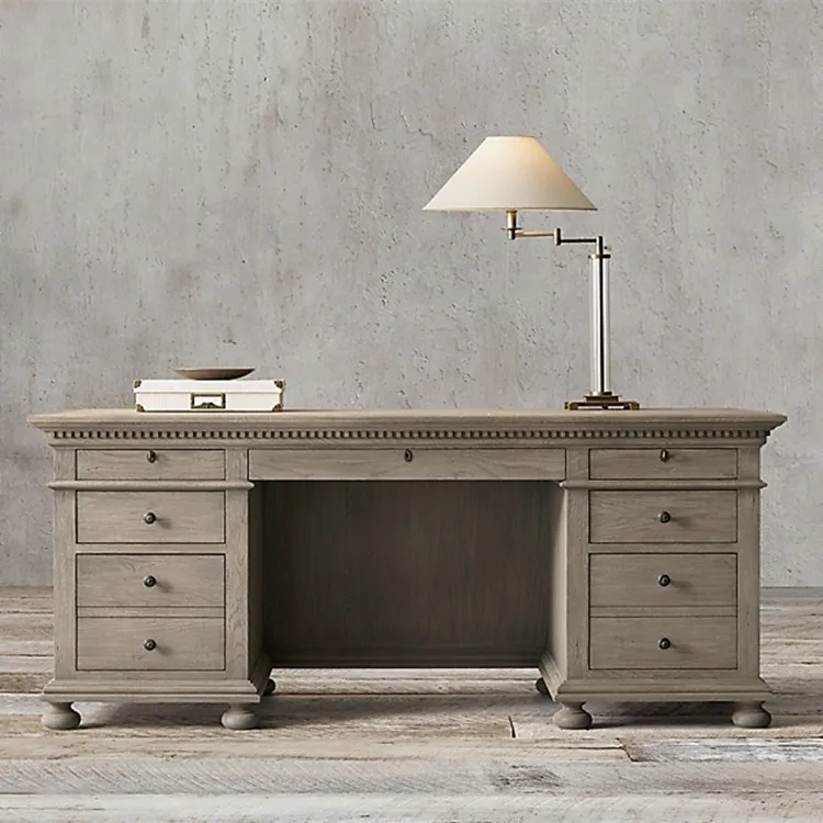 

French solid wood retro desk log old home medieval