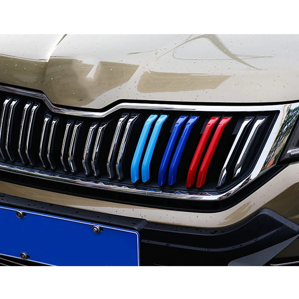 For Skoda Kodiaq 2017 2018 2019 2020 2021 Car ABS Chrome Trim Front Upper Grill Grille Cover Decorate Stick Frame Lamp 6PCs