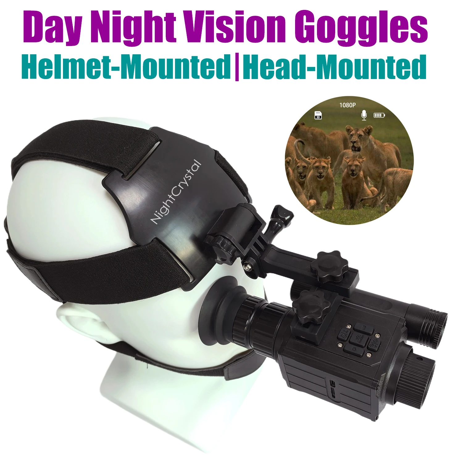 

Megaorei NK006 Infrared HD 1080P Night Vision Goggles Digital Night Vision Monocular Headwear/Helmet NVG Mounted 5X Digital Zoom