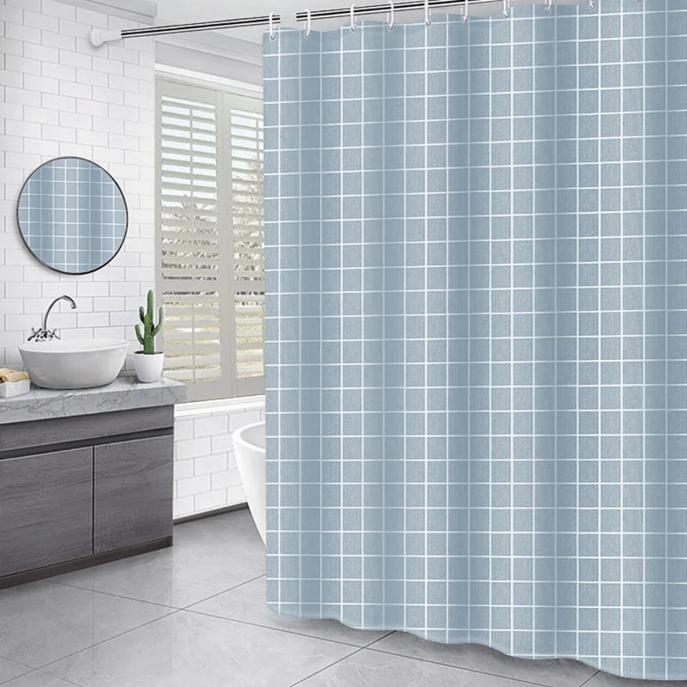 

VIKAMA Simple Checkered Print Bath Curtain, Water-Proof And Washable. For Bathroom Windows, Bathtub Shower Curtain Home Decor