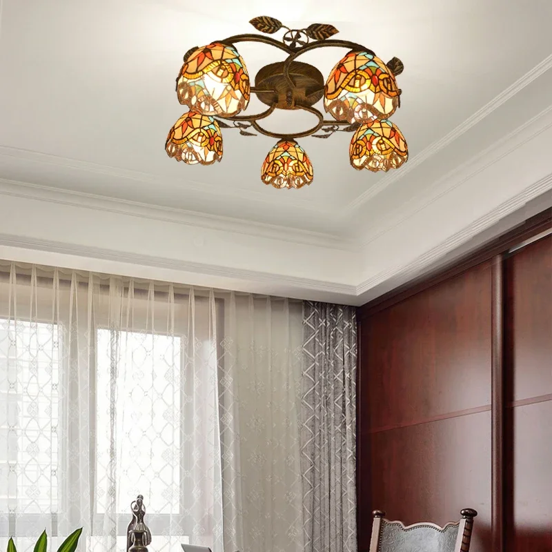 European retro ceiling lamp imitation living Bedroom Baroque pendant lights warm villa high-grade glass personality chandelier