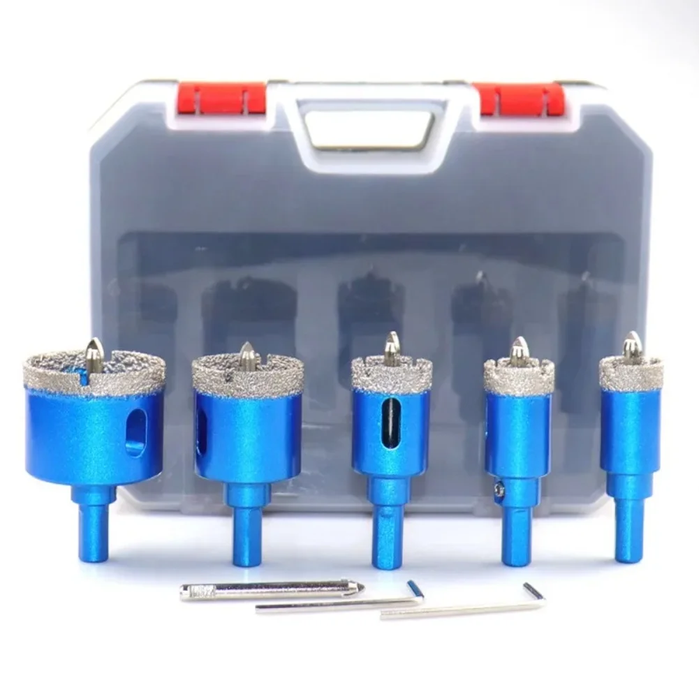 

5 piece diamond coated drill bits set 645mm with positioning feature for clean accurate holes on glass marble granite