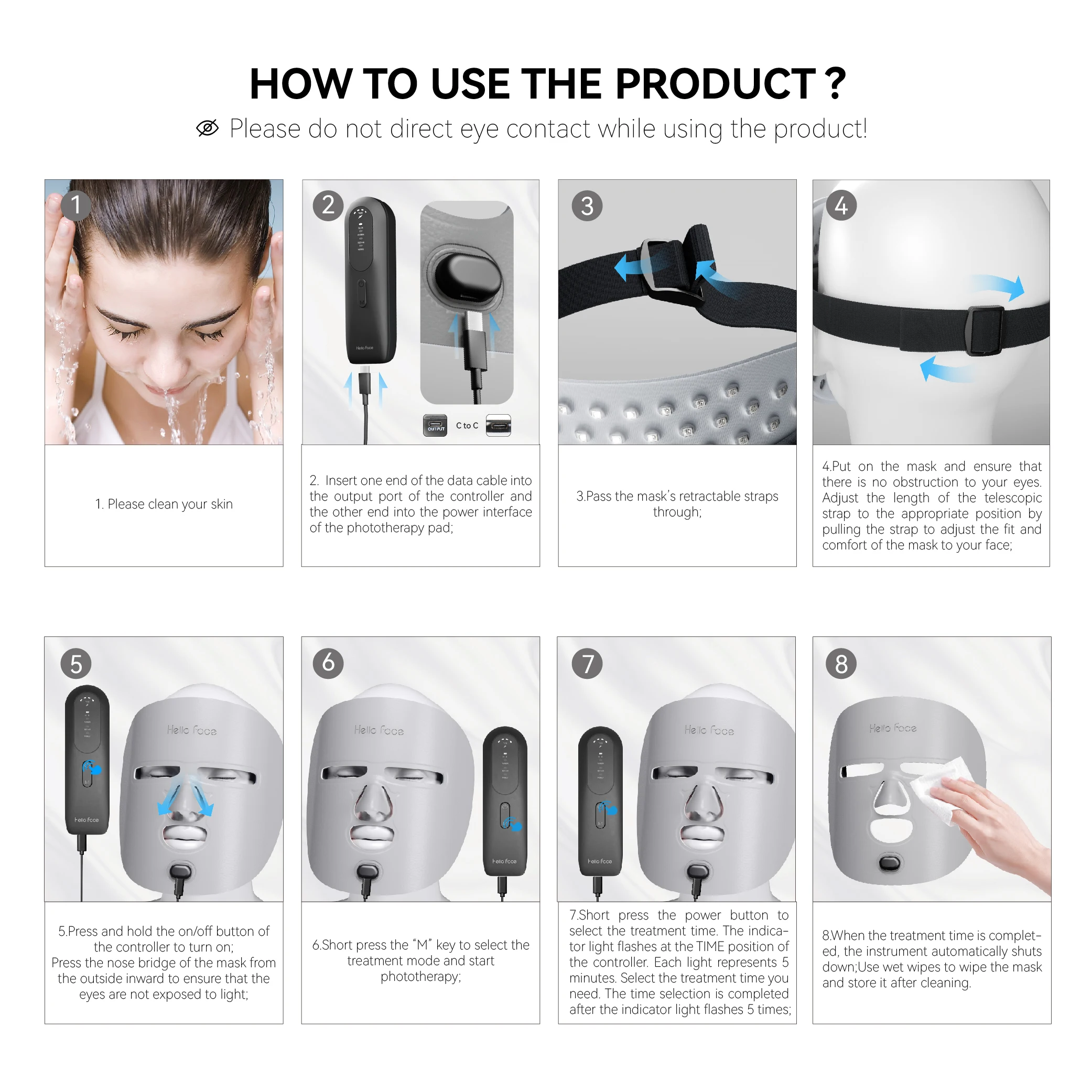 Hello Face M500 LED 赤色光療法マスクおよび L120 療法パッド用コントローラー