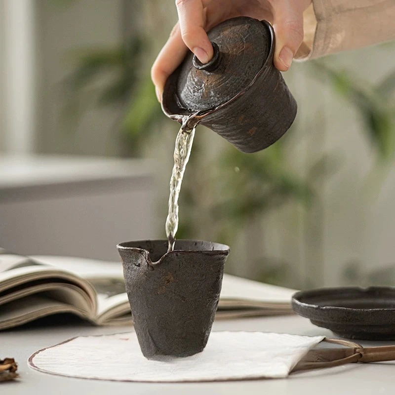 Old rock mud cover bowl Sancai bowl hand grab bowl retro Japanese-style household single household tea making kung fu tea set